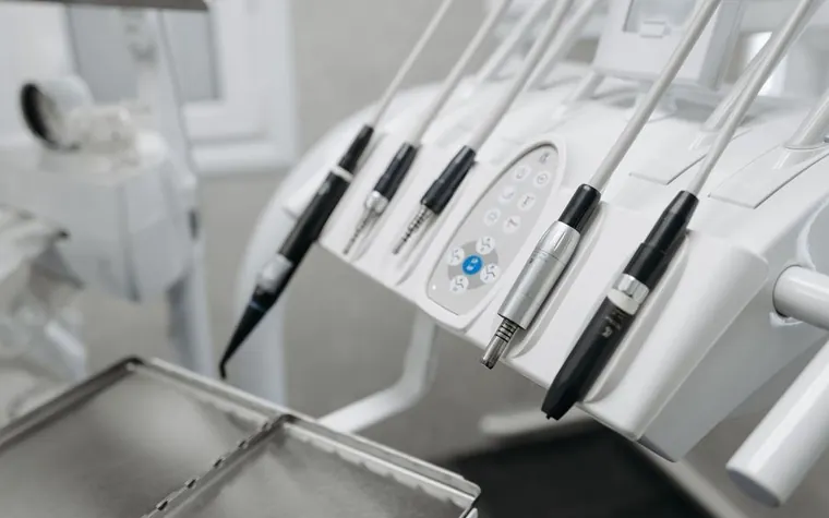 Close-up of dental cleaning equipment and tools in a veterinary clinic